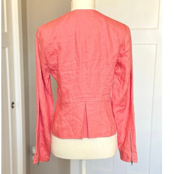 Banana Republic Coral Pink Linen Peplum Blazer Womens Size 0 Zipped Cuff - Picture 2 of 9